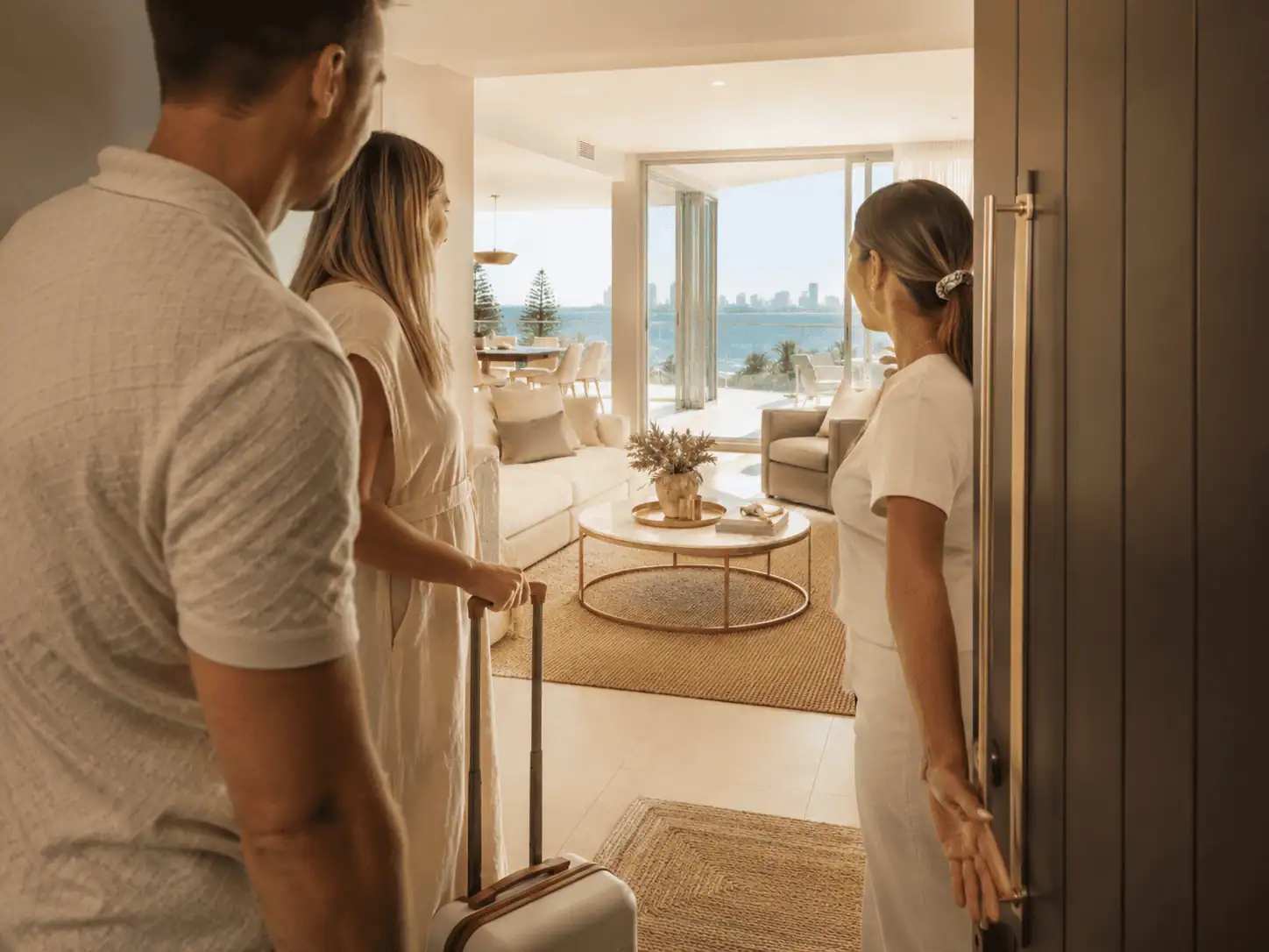 Guests arriving at a prepared holiday apartment