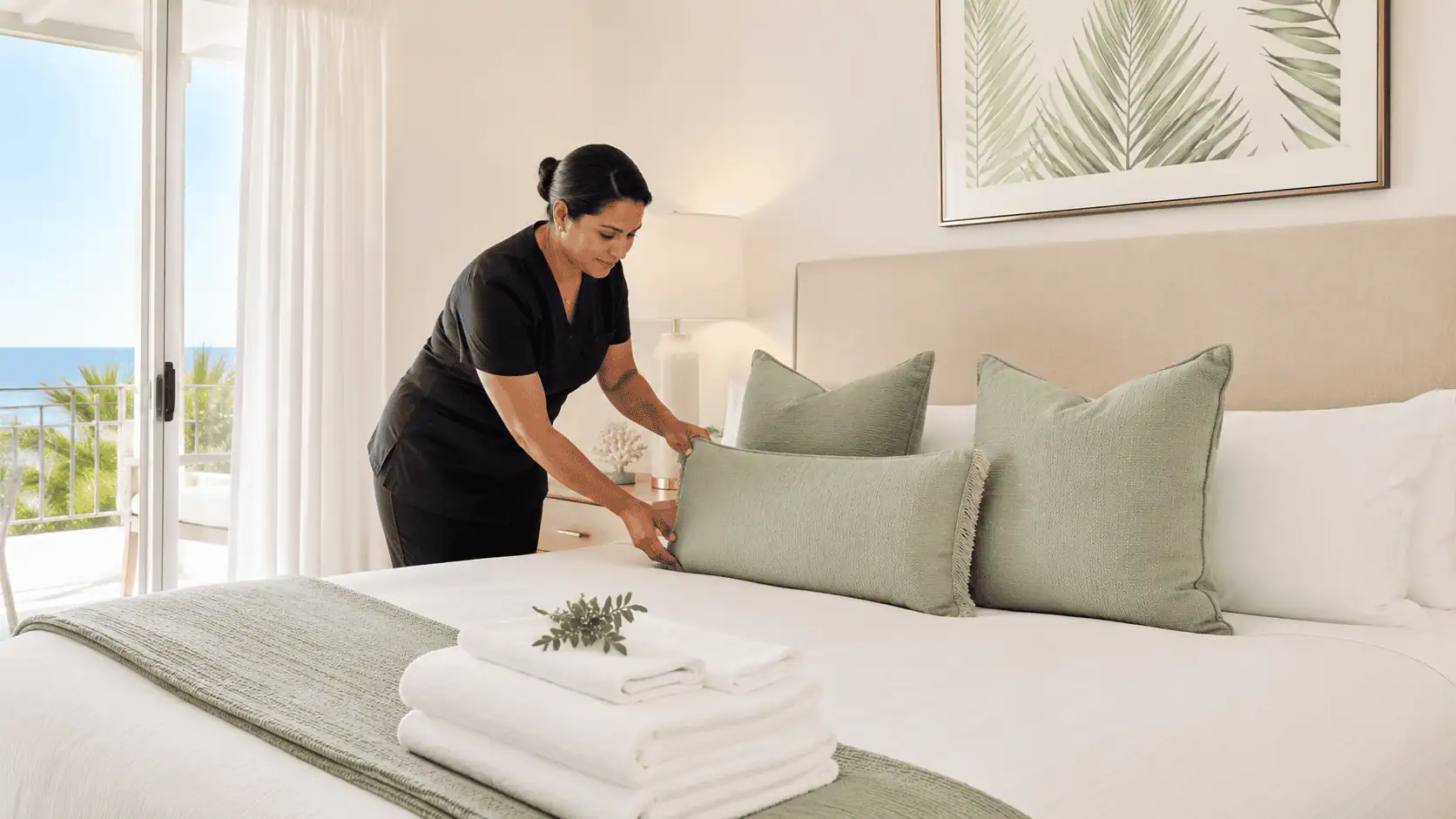 Airbnb housekeeper styling guest bedroom