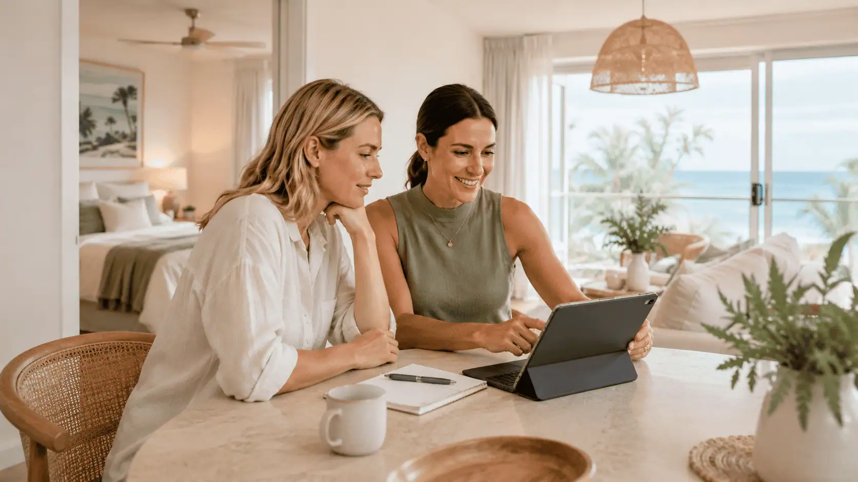 Holiday rental owner reviewing an Airbnb performance dashboard