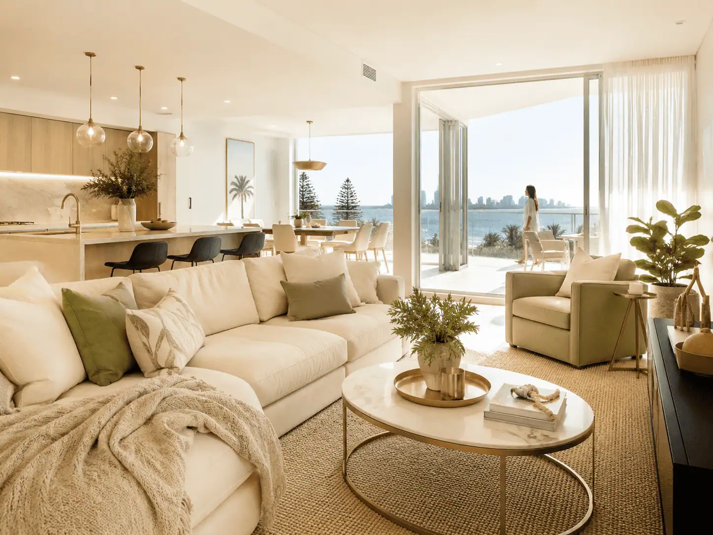 Luxury Gold Coast Airbnb apartment living room prepared for guests